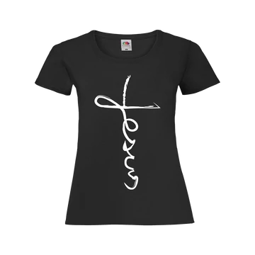 Jesus Kereszt Felirat Női fekete póló